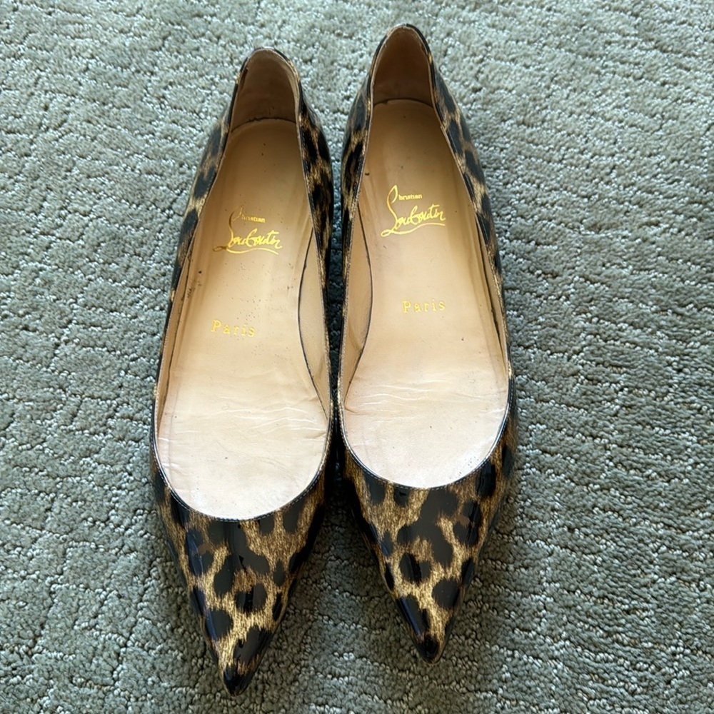 Christian Louboutin Leopard Patent Point Toe Flats - Picture 2 of 11